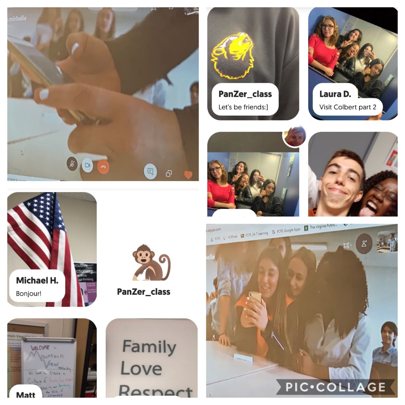 Collage of student Flipgrids and using Skype